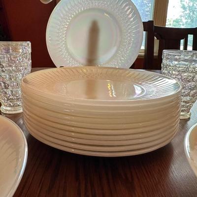 IRIDESCENT FEDERAL GLASSWARE IN "MOONGLOW" PATTERN WITH THUMBPRINT TUMBLERS