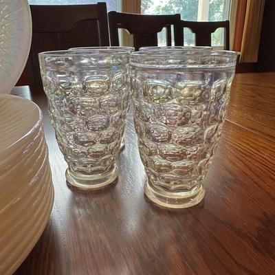 IRIDESCENT FEDERAL GLASSWARE IN "MOONGLOW" PATTERN WITH THUMBPRINT TUMBLERS
