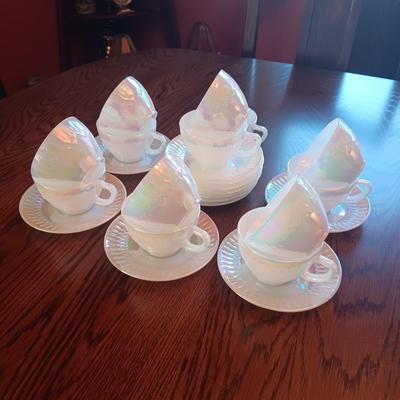 IRIDESCENT FEDERAL GLASSWARE IN "MOONGLOW" PATTERN WITH THUMBPRINT TUMBLERS