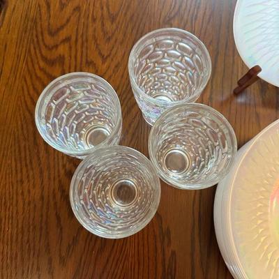 IRIDESCENT FEDERAL GLASSWARE IN "MOONGLOW" PATTERN WITH THUMBPRINT TUMBLERS