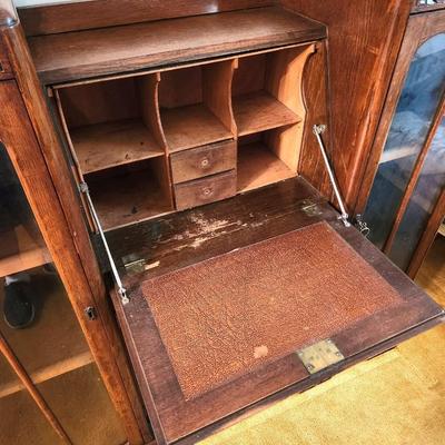 Lot #166 Oak Art Nouveau Drop down desk with Double Bookcase - ca. 1910