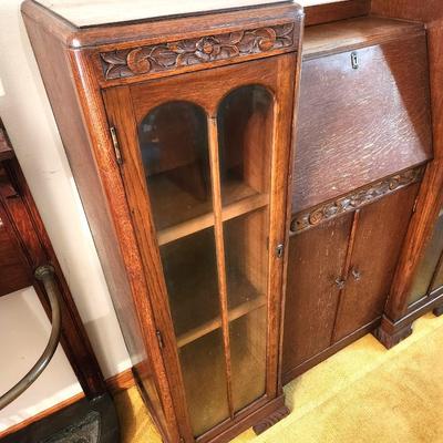 Lot #166 Oak Art Nouveau Drop down desk with Double Bookcase - ca. 1910