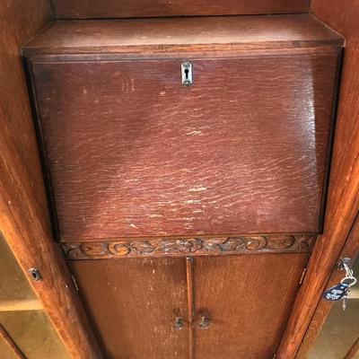 Lot #166 Oak Art Nouveau Drop down desk with Double Bookcase - ca. 1910
