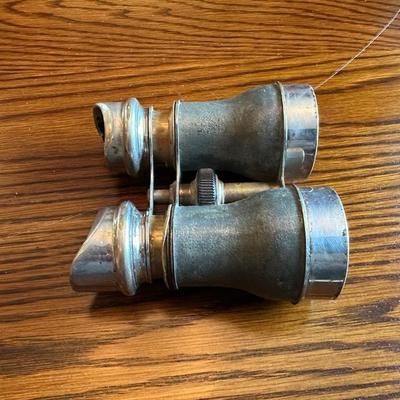ANTIQUE CHEVALIER PARIS BINOCULARS, COMPASS AND WOODEN BOX