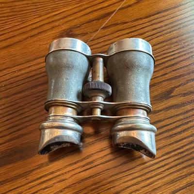 ANTIQUE CHEVALIER PARIS BINOCULARS, COMPASS AND WOODEN BOX