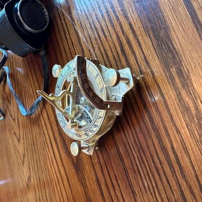 PITTSBURGH GOLD TONE NAUTICAL SUNDIAL AND COMPASS PLUS BINOCULARS