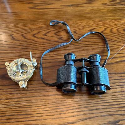 PITTSBURGH GOLD TONE NAUTICAL SUNDIAL AND COMPASS PLUS BINOCULARS
