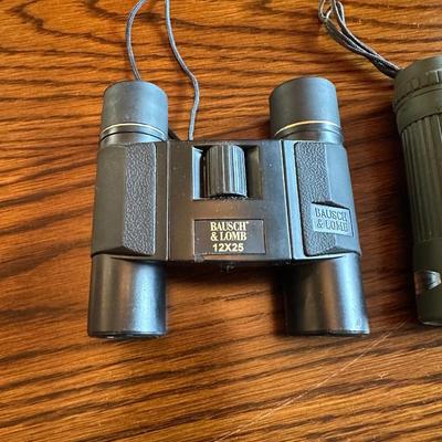 BAUSCH & LOMB 12X25 BINOCULARS, WINCHESTER MONOCULAR SPOTTING SCOPE & COMPASS