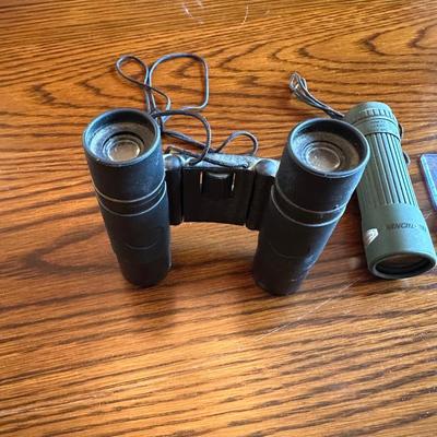 BAUSCH & LOMB 12X25 BINOCULARS, WINCHESTER MONOCULAR SPOTTING SCOPE & COMPASS