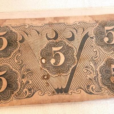 Lot #170 Confederate $5.00 bill - Richmond, VA - dated 2 Dec 1862