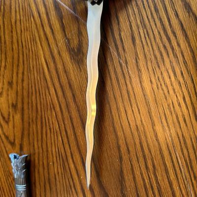 ORNATE DAGGER AND A RAM HEAD HANDLE FIXED BLADE KNIFE