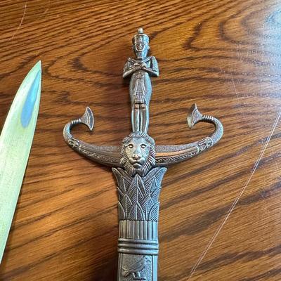 ORNATE DAGGER AND A RAM HEAD HANDLE FIXED BLADE KNIFE