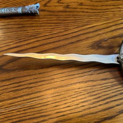 ORNATE DAGGER AND A RAM HEAD HANDLE FIXED BLADE KNIFE