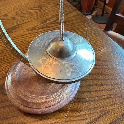 TIBETAN TINGSHA CHIME, SMALL CHINESE OPERA MASKS & A MORTAR AND PESTLE