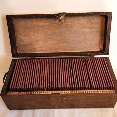 Lot #177 50 World War 1 era Magic Lantern Slides in Slotted wooden Box