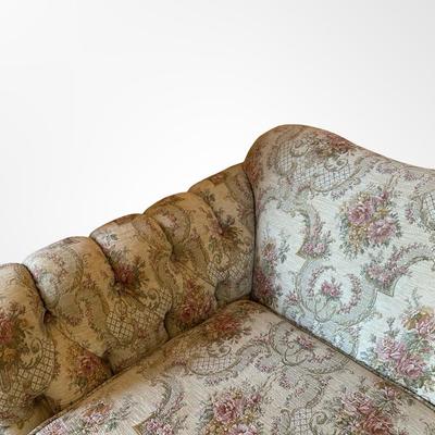 Vintage Carved Wood Sofa with Floral Upholstery