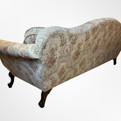 Vintage Carved Wood Sofa with Floral Upholstery