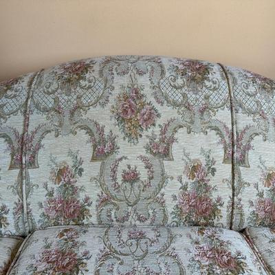 Vintage Carved Wood Sofa with Floral Upholstery