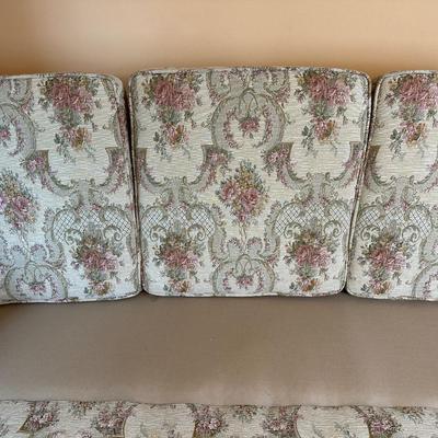 Vintage Carved Wood Sofa with Floral Upholstery