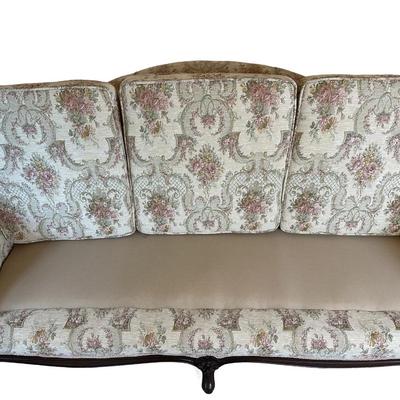 Vintage Carved Wood Sofa with Floral Upholstery