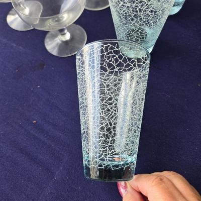 Sale Photo Thumbnail #80: 4 blue crackle look glasses
5 champagne glasses