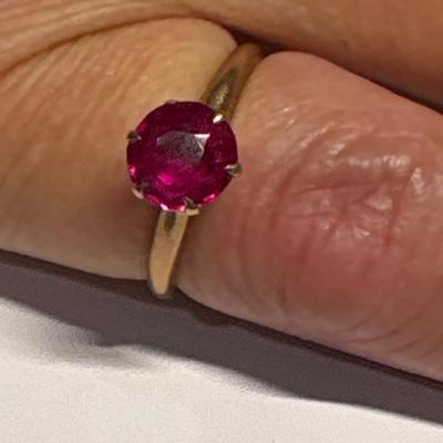 10K gold ring with light red stone (size 6)