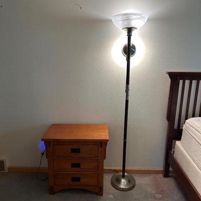 MISSION STYLE NIGHTSTAND AND DOUBLE LIGHT FLOOR LAMP