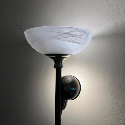 MISSION STYLE NIGHTSTAND AND DOUBLE LIGHT FLOOR LAMP