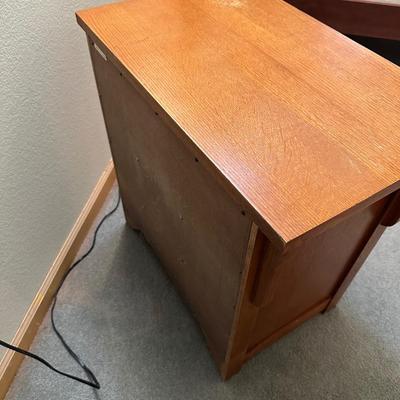 MISSION STYLE NIGHTSTAND AND DOUBLE LIGHT FLOOR LAMP