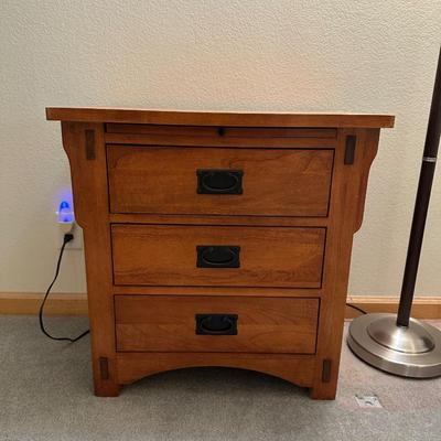 MISSION STYLE NIGHTSTAND AND DOUBLE LIGHT FLOOR LAMP