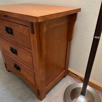 MISSION STYLE NIGHTSTAND AND DOUBLE LIGHT FLOOR LAMP