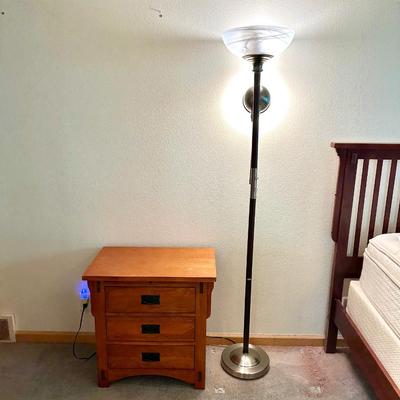 MISSION STYLE NIGHTSTAND AND DOUBLE LIGHT FLOOR LAMP