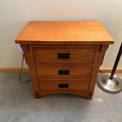 MISSION STYLE NIGHTSTAND AND DOUBLE LIGHT FLOOR LAMP