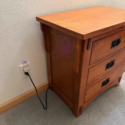 MISSION STYLE NIGHTSTAND AND DOUBLE LIGHT FLOOR LAMP