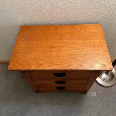 MISSION STYLE NIGHTSTAND AND DOUBLE LIGHT FLOOR LAMP