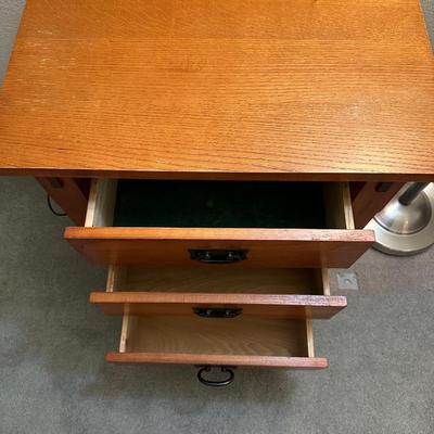 MISSION STYLE NIGHTSTAND AND DOUBLE LIGHT FLOOR LAMP