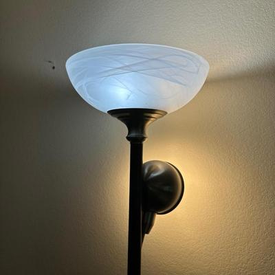 MISSION STYLE NIGHTSTAND AND DOUBLE LIGHT FLOOR LAMP