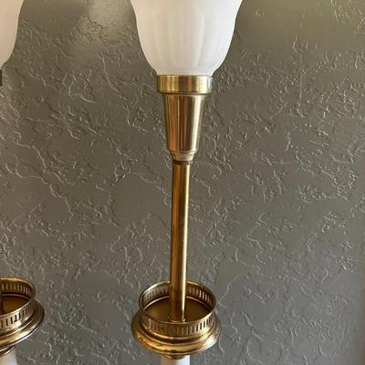 PAIR OF STIFFEL LAMPS WITH MILK GLASS SHADES