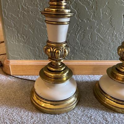 PAIR OF STIFFEL LAMPS WITH MILK GLASS SHADES