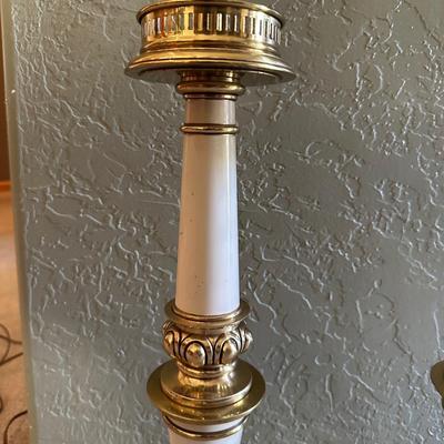 PAIR OF STIFFEL LAMPS WITH MILK GLASS SHADES