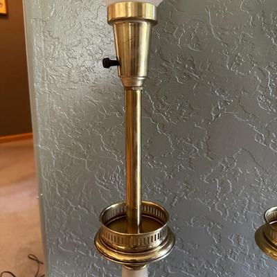 PAIR OF STIFFEL LAMPS WITH MILK GLASS SHADES