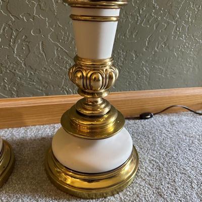 PAIR OF STIFFEL LAMPS WITH MILK GLASS SHADES