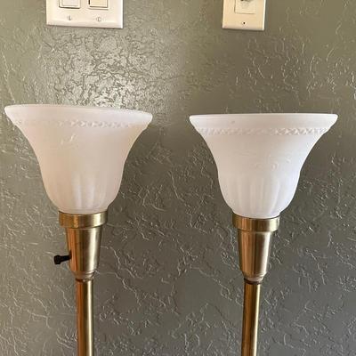PAIR OF STIFFEL LAMPS WITH MILK GLASS SHADES