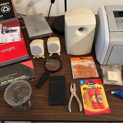 HP LASERJET 1020, BOSTON SPEAKERS & VARIOUS OFFICE SUPPLIES