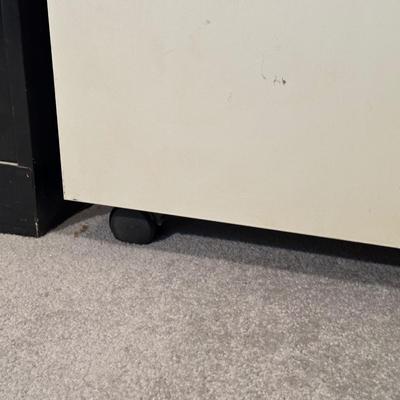 4 DRAWER FILING CABINET AND 2 DOOR METAL CABINET ON CASTERS