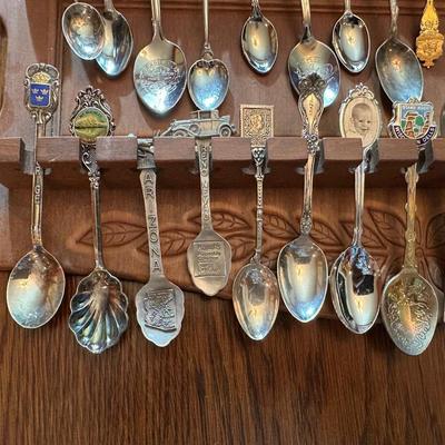 SOUVENIR SPOONS WITH A WALL HUNG HOLDER