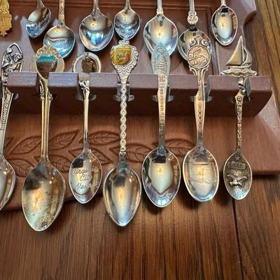 SOUVENIR SPOONS WITH A WALL HUNG HOLDER