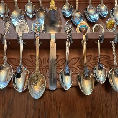 SOUVENIR SPOONS WITH A WALL HUNG HOLDER