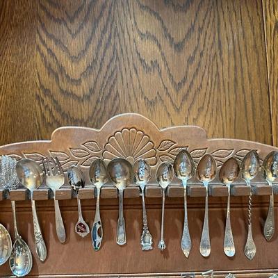 SOUVENIR SPOONS WITH A WALL HUNG HOLDER