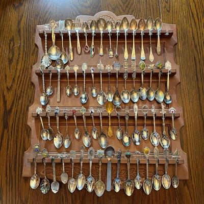 SOUVENIR SPOONS WITH A WALL HUNG HOLDER